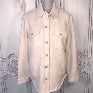 OAK & FORT Thick Rayon Wool Blend Long Sleeve Pointed Collar Button Down Shacket